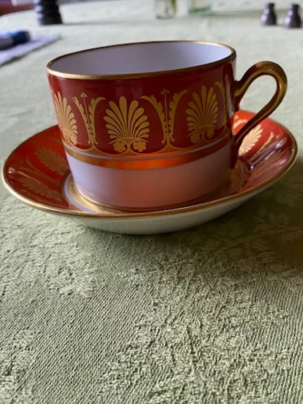 GINORI POMPEI RED TEA CUP & SAUCER SINCE ITALY Rare and hard to find pattern